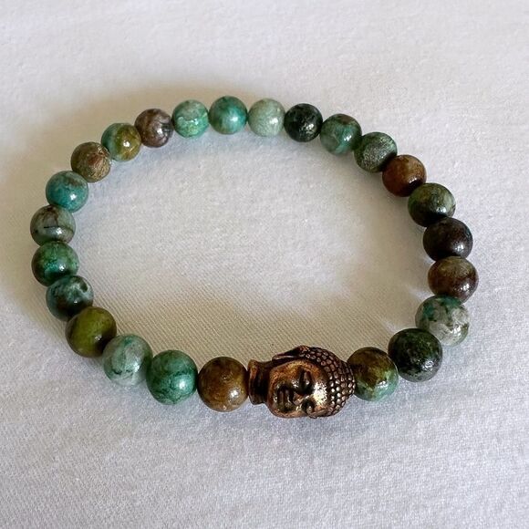 6mm mixed chrysocolla stretch bracelet with Buddha spacer - Picture 4 of 4